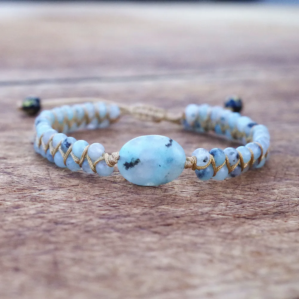

Handmade DIY Women Men Natural Sesame Stone Charm Warp Bracelet String Braided Yoga Friendship Bracelet Bangle Boho Jewelry