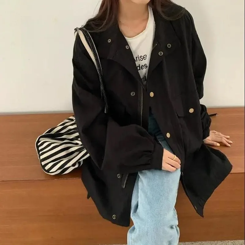 

Jackets Women Oversize Vintage Turn-down Collar Bf Harajuku Chic Loose Korean Version Students Cargo Style Womens Autumn Unisex