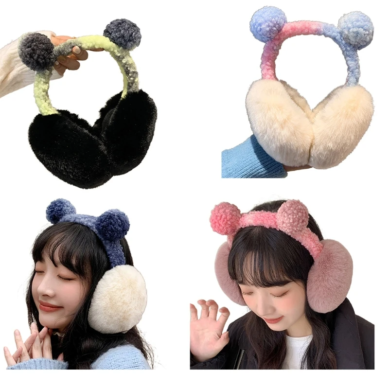 

Winter Gradient Color Earflap Stuffed Pompom Warm-Keeping Earmuff with BallShape P8DB