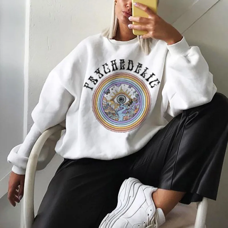 

Casual Sweater Hoodie Women European Style 2021 Winter Fashion Women's Sweatshirt Long-sleeved Letter Embroidery Loose Thin Tops