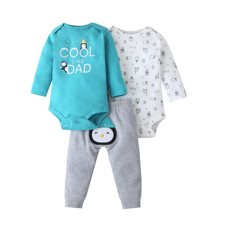 Newborn Infant Baby Boy Girl Clothing Set Cartoon Floral Stripe Long sleeve bodysuit+Short Sleeve jumpsuits+Pants 3Pieces Sets | Детская