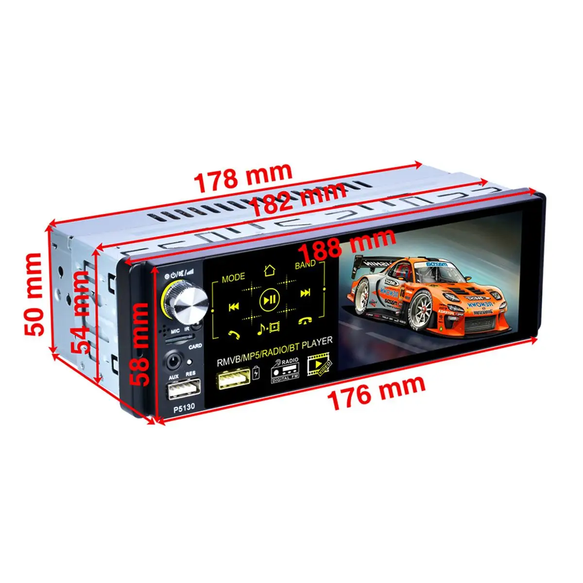 

4.1" 1080P 1 DIN Car Stereo Radio 50dB MP5 MP3 Player bluetooth SD USB FM Audio HD waterproof universal 4 lamp Camera Car Player