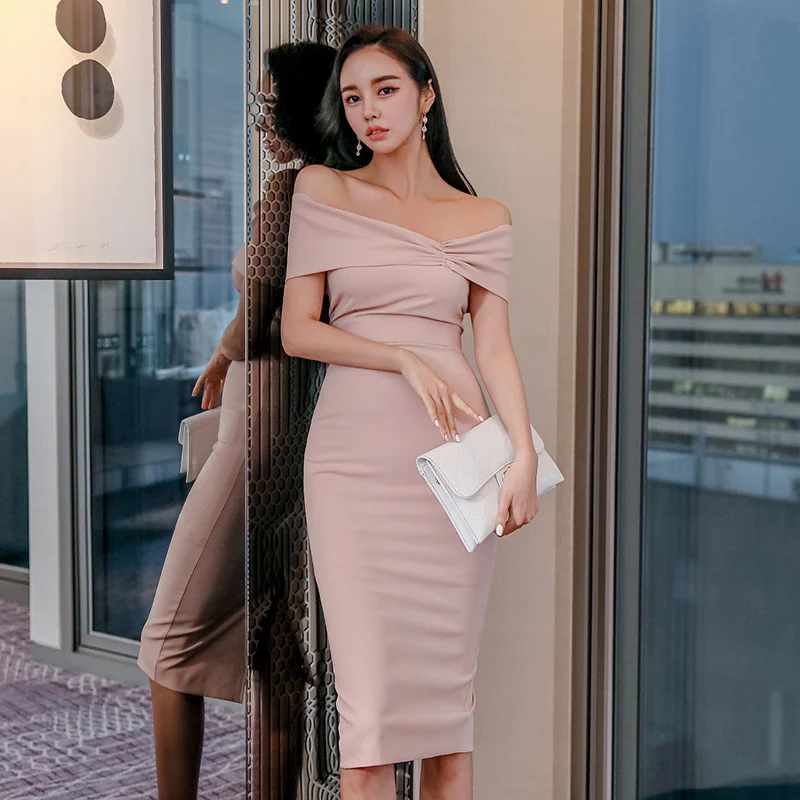 

Платье с открытыми плечами, весна 2021, женская одежда, сексуальное облегающее элегантное легкое платье средней длины с открытой спиной