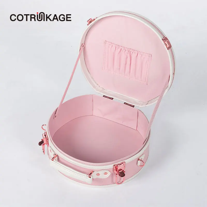 COTRUNKAGE женская маленькая круглая шляпа коробка сумка для ручной клади косметический чехол с ремешком-тиснением розовый