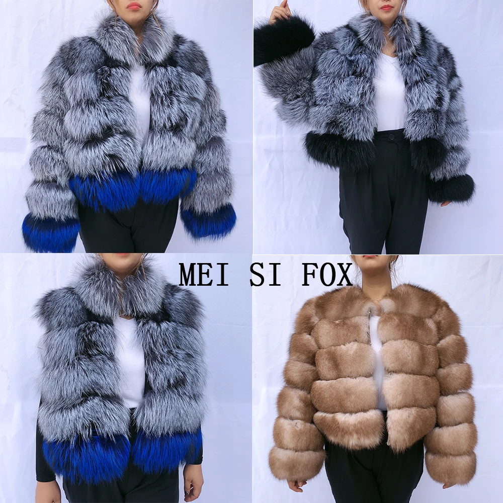 Высококачественное пальто из натурального Лисьего меха серебряного лисьего