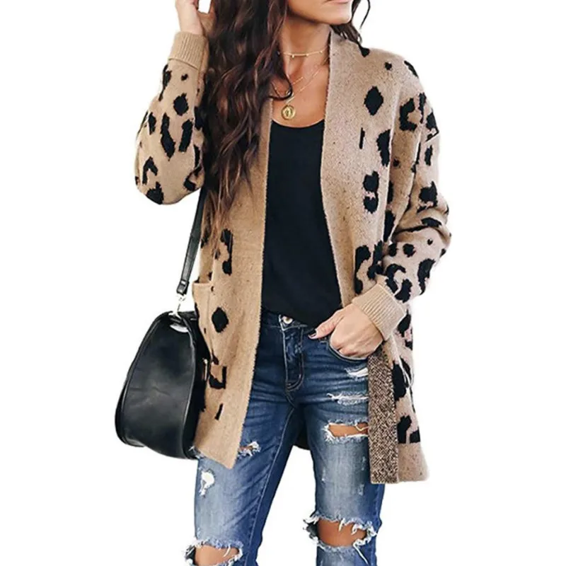 Merry Pretty Leopard осенне-зимние женские повседневные вязаные кардиганы с длинным рукавом, вязаные женские свитера, пальто, модная женская верхняя одежда