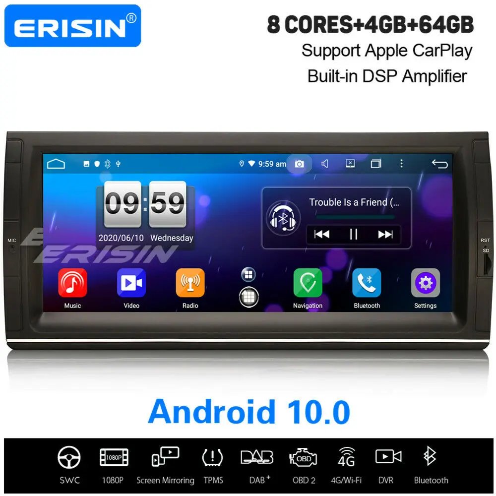 Erisin 8725 10 25 &quot8 Core Android 0 DAB + Navi Wi Fi CarPlay Bluetooth OBD2 Canbus DSP GPS автомобильный стерео для BMW 5er