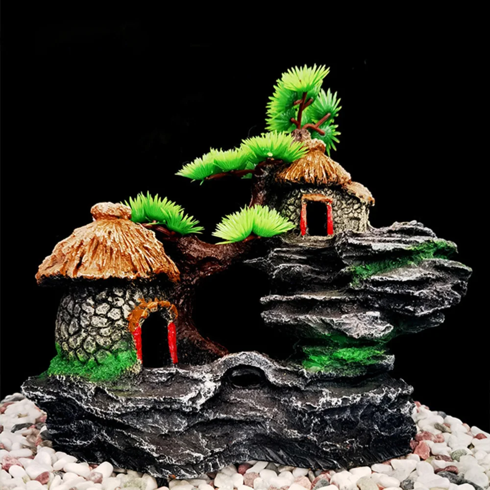 

Simulation House Resin Crafts Rockery Micro-landscape Ornaments Decoration 25*20*20cm Fish Tank Landscaping