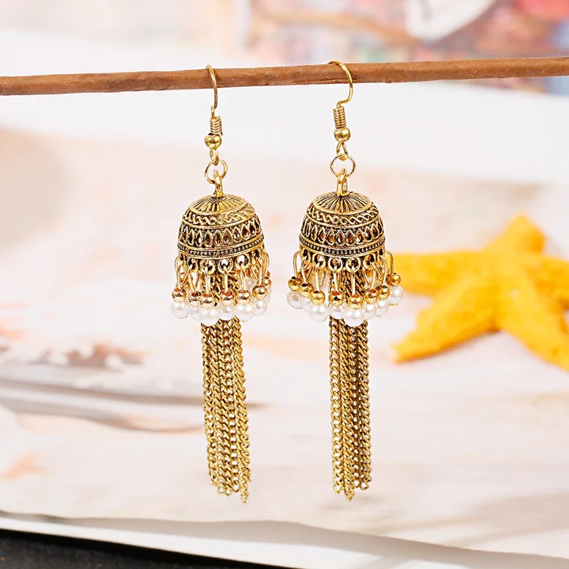 Женские серьги-капли в стиле ретро Болливуде Kundan Jhumka Jhumki большие виде птичьей