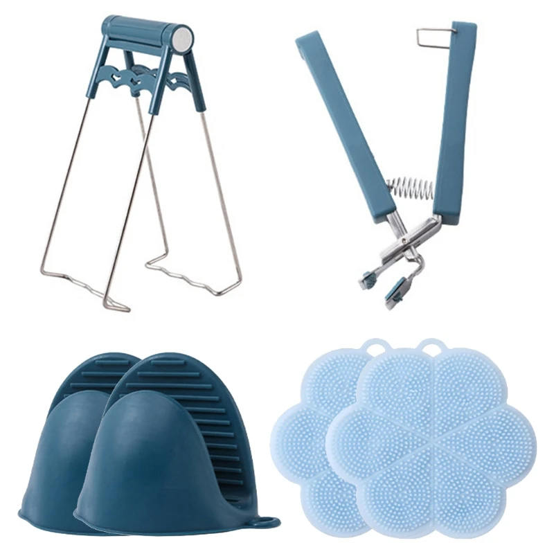 

6 Pcs Oven Hob Clamp Heat Insulation Gloves Pad Kit Hot Bowl Pan Gripper Clips 87HA