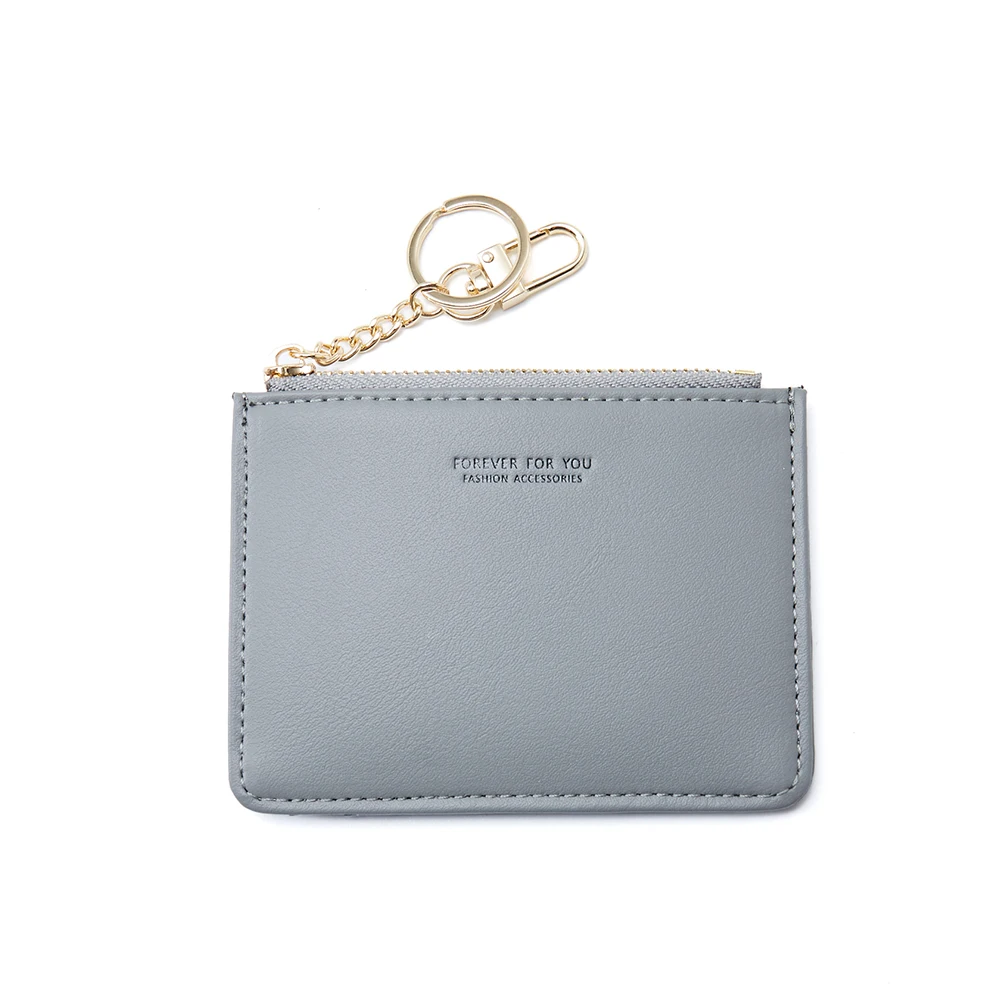 Brand Card Holder Women Soft PU Leather Key Chain Bag Small Card Wallets Female Organzier Mini Credit Card Case Zipper Coin Bags - Цвет: Gray