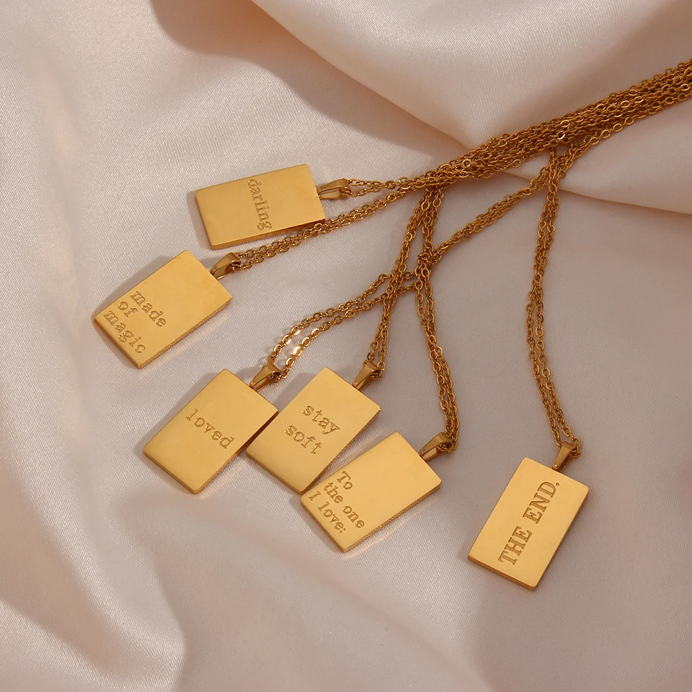 

2021 New Individuality MessageTarot Necklace Stainless Steel 18k Gold Plated Tarnish Free Square Geometric Gold Necklace