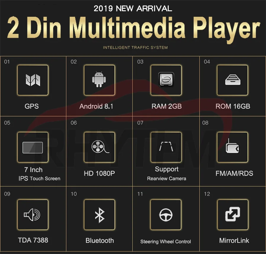 Автомагнитола Rhythm dab 2din Android 7 1 GPS + Wifi Bluetooth RDS радио четырехъядерный &quot+ экран 1024*600
