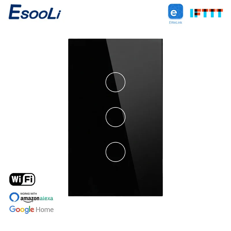 Сенсорный светильник енный выключатель EsooLi стандарт США Wi Fi 3 клавиши 1 канал