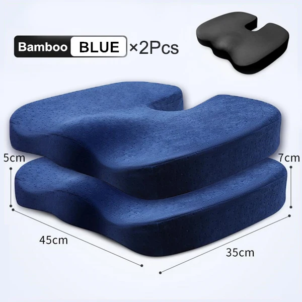 Blue Bamboo 2Pcs Set Подушка для стула из пенополиуретана с эффектом памяти, ортопедическая подушка для спины автомобиля, геморроидное сиденье, задняя кость, копчик, защитный коврик, офисный диван - Цвет: Blue Bamboo 2Pcs Set
