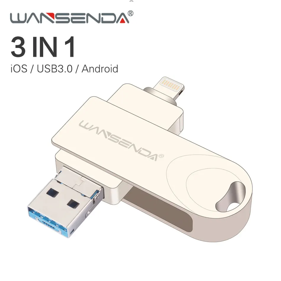 WANSENDA usb 3 0 USB флеш накопитель OTG для iPhone/Android/PC 16 ГБ 32 64 128 диск в 1 высокоскоростной