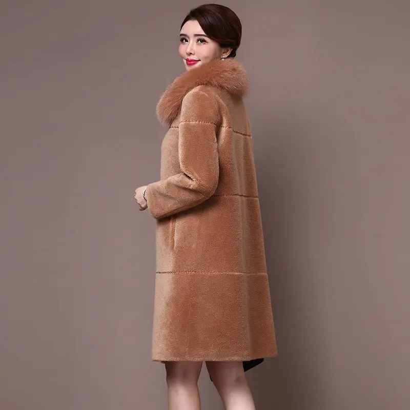 

2020 New Winter Middle Age Women Korean Real Fox Fur Coat Female Natural Sheep Shearling Double-faced Fur Long Overcoats H157
