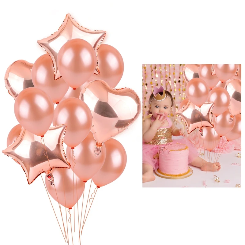 

Rose Gold Foil Balloons Set Champagne Star Balloon Happy Birthday Party Decoration Wedding Latex Balloon Love Heart Globos