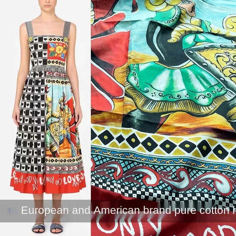 

Pure 100% Cotton Poplin Luxury Brand Printed Fabric Women's Shirt Clothing Polyester Fabrics Cloth for Dress Per Meter Material