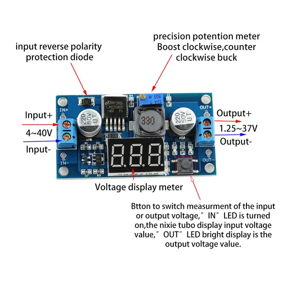 1 шт. измерители напряжения постоянного тока 4 в 40 до 37 LM2596 регулируемые