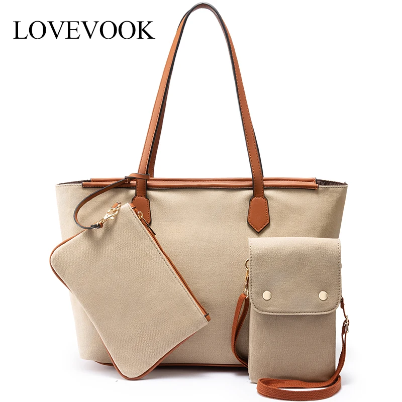 LOVEVOOK женская комбинированная сумка на плечо 3 комплекта большая тоут холщовая