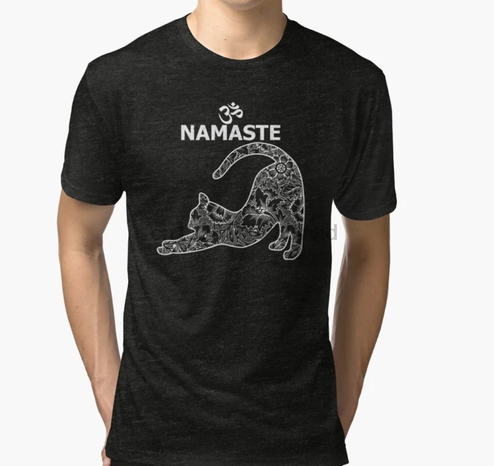 Для мужчин футболка Кот Йога namaste OM Забавный для женщин Tri смесь Футболка фyтбoлкa т