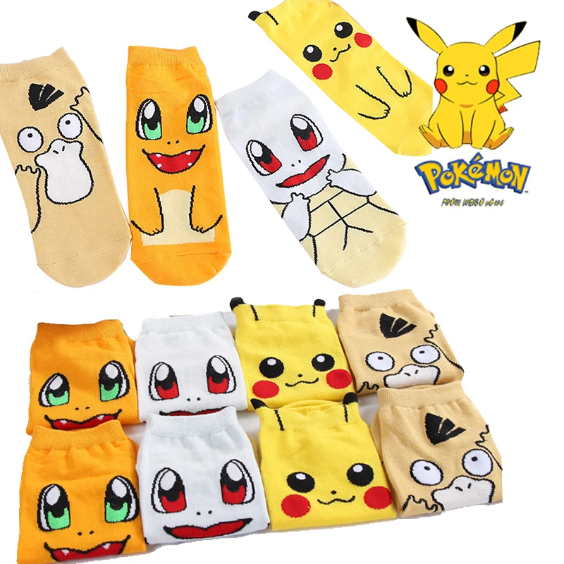 Короткие носки Pokemon Pikachu дышащие впитывающие пот хлопковые для девочек и