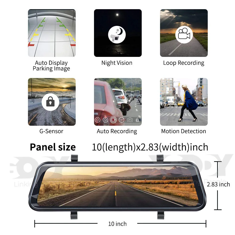 XGODY 10 ''двойной объектив HD 1080P Автомобильный видеорегистратор ips сенсорный экран Dash Cam камера заднего вида g-сенсор ночное видение TF 24H мониторинг парковки