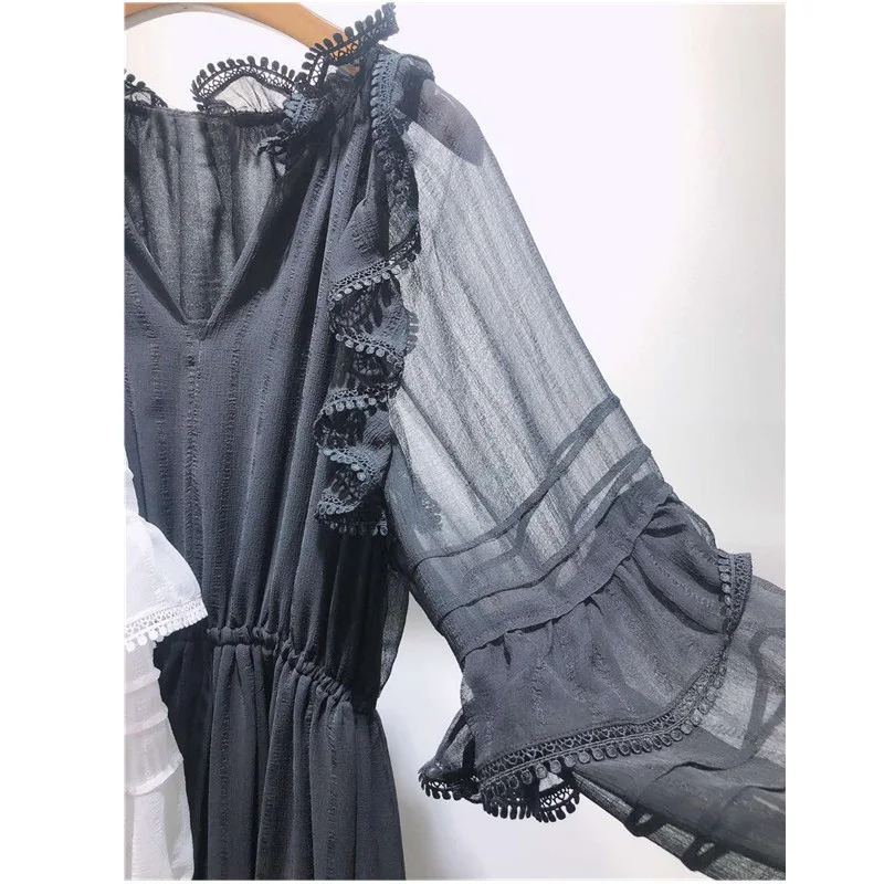 

Women Dress Spring / Summer 2021 New Dress Solid Color Lace Ruffled Midi Dress