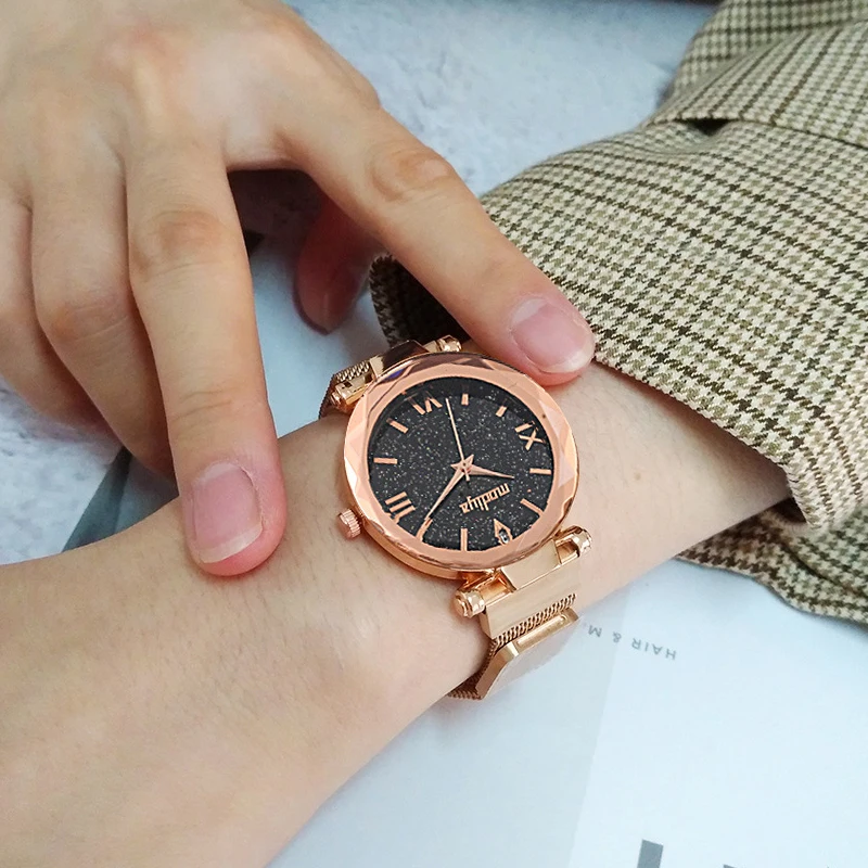 Роскошные часы с циферблатом звездного неба для женщин розовое золото магнитной