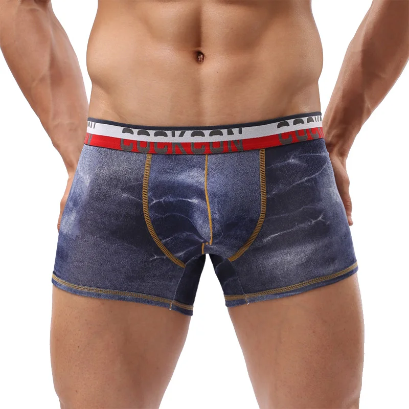 Горячее нижнее белье мужские шорты боксеры имитация джинсовой ткани сексуальные