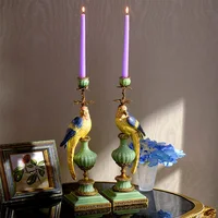 Luxury Pair Of Ceramic Parrot stand on roman column Statue Brass Art Crafts Decor Candlestick For Home Room Hotel Dining Table