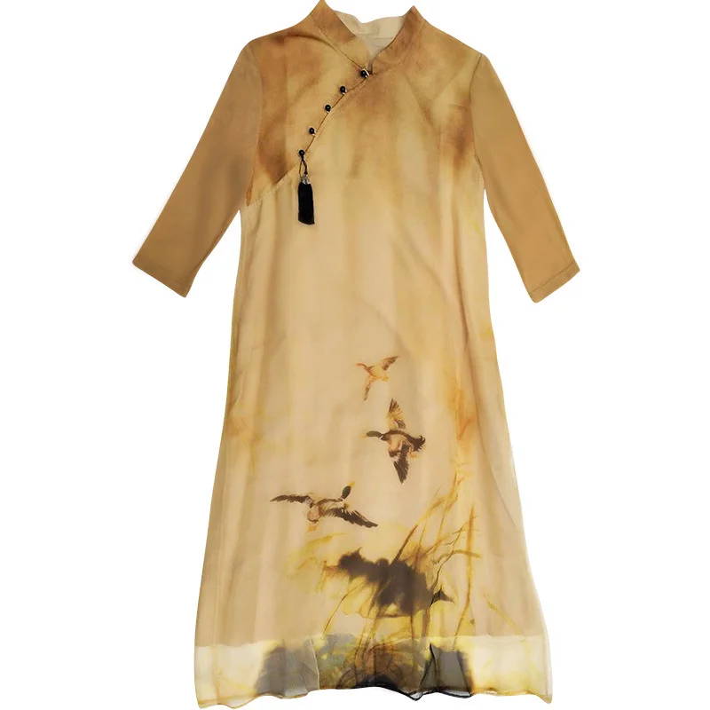 

Женское платье из органзы из натурального шелка весна-лето винтажное платье миди корейское элегантное вечернее платье Vestidos Robe Femme 923 YY2989