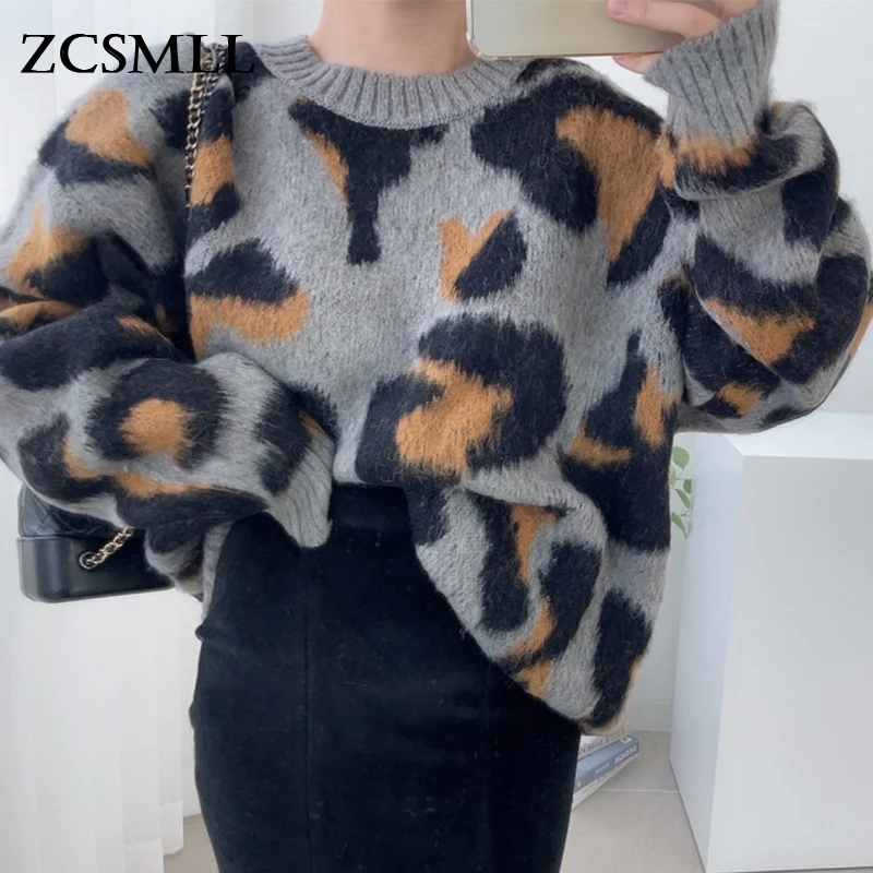 

ZCSMLL корейский шикарный осенне-зимний Ретро жаккардовый контрастный свободный толстый теплый свитер с круглым вырезом и длинными рукавами ...