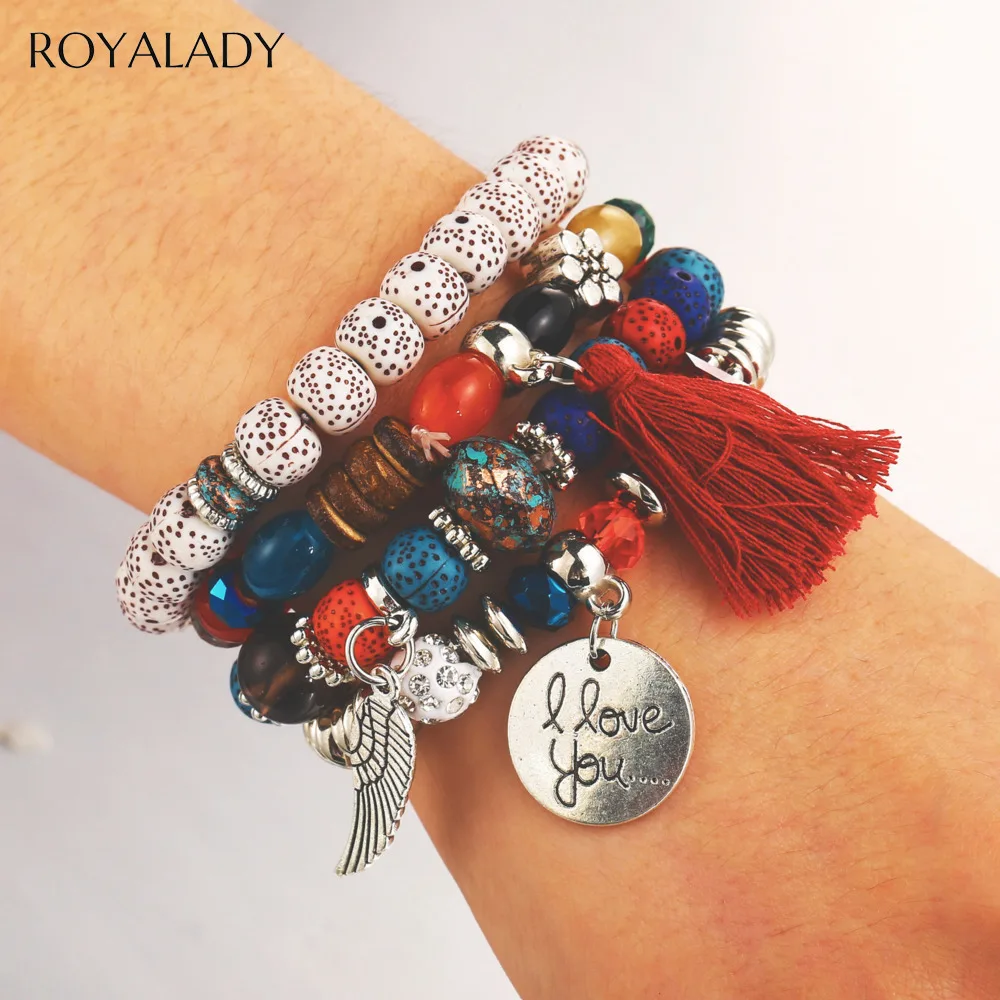 Богемные браслеты с бусинами из натурального камня для женщин 2019 винтажный