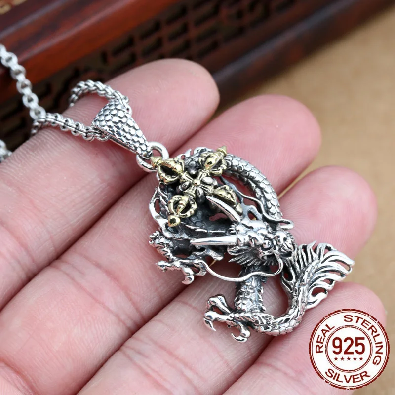 

925 Sterling Silver Cross Dragon Pendant Buddha Vajra Hang 100% Original Pure S925 Thai Silver Men Pendants for Jewelry Making