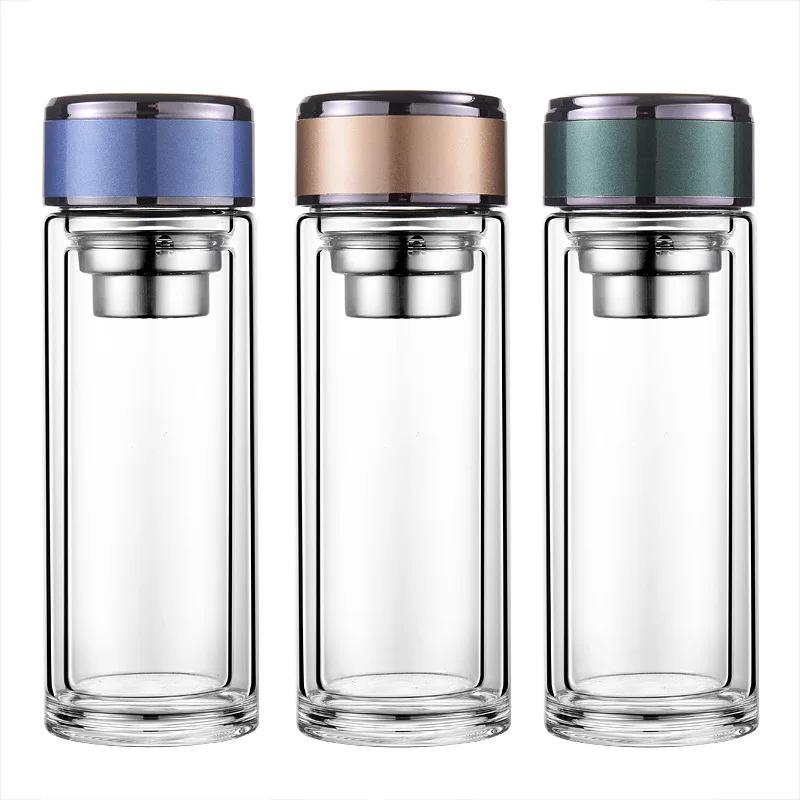 

The new glass custom double insulation transparent water cup 304 filter gift cup creative glass teacest