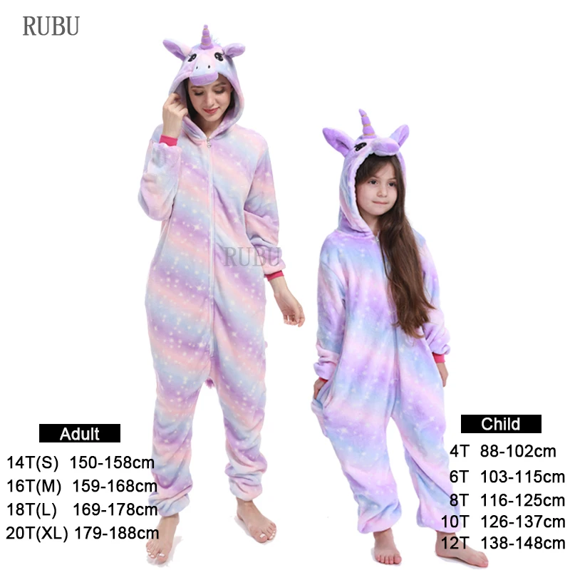 Winter Adult Kigurumi Pajamas Unicorn For Children Baby Girls Pyjamas Boys Sleepwear Animal Licorne Onesie Kids Costume Jumpsuit