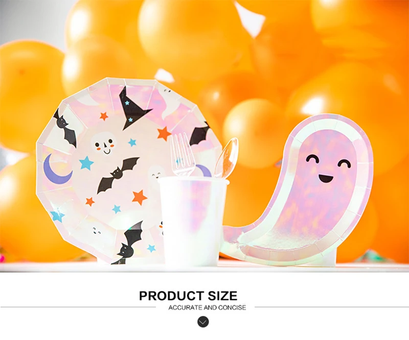 40pcs/set Halloween Party Paper Plate Disposable Cute Ghost Paper Dishes Kids Theme Party Supplies Home Decor Creative Tableware