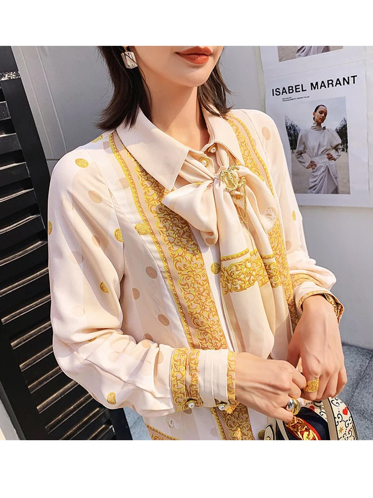 Дамская Осенняя блузка в стиле ретро с ремешками и бантом | Женская одежда