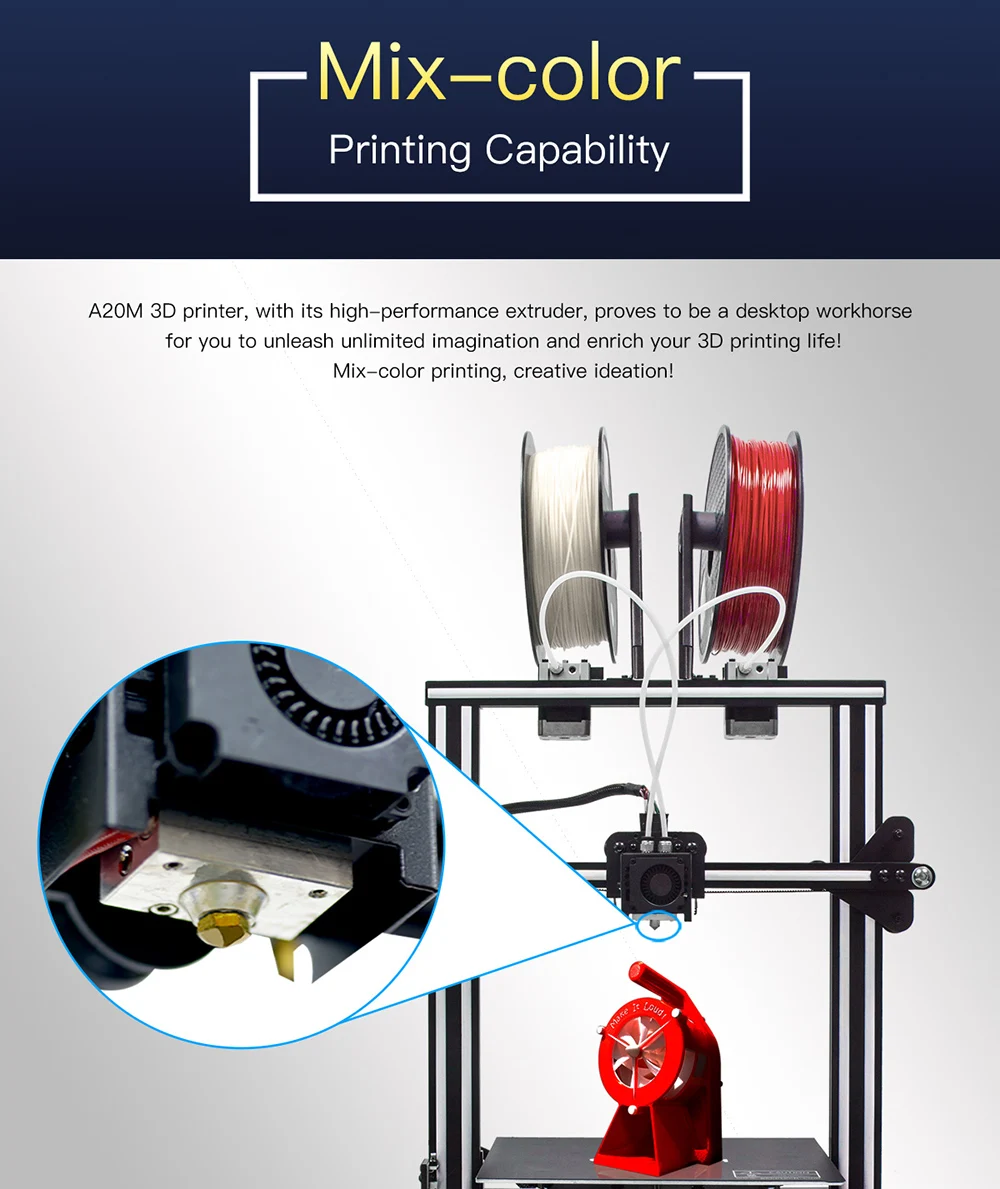 GEEETECH A20M 3d принтер с смешанной цветной печатью, интегрированная Строительная база и двойной экструдер дизайн и детектор нити