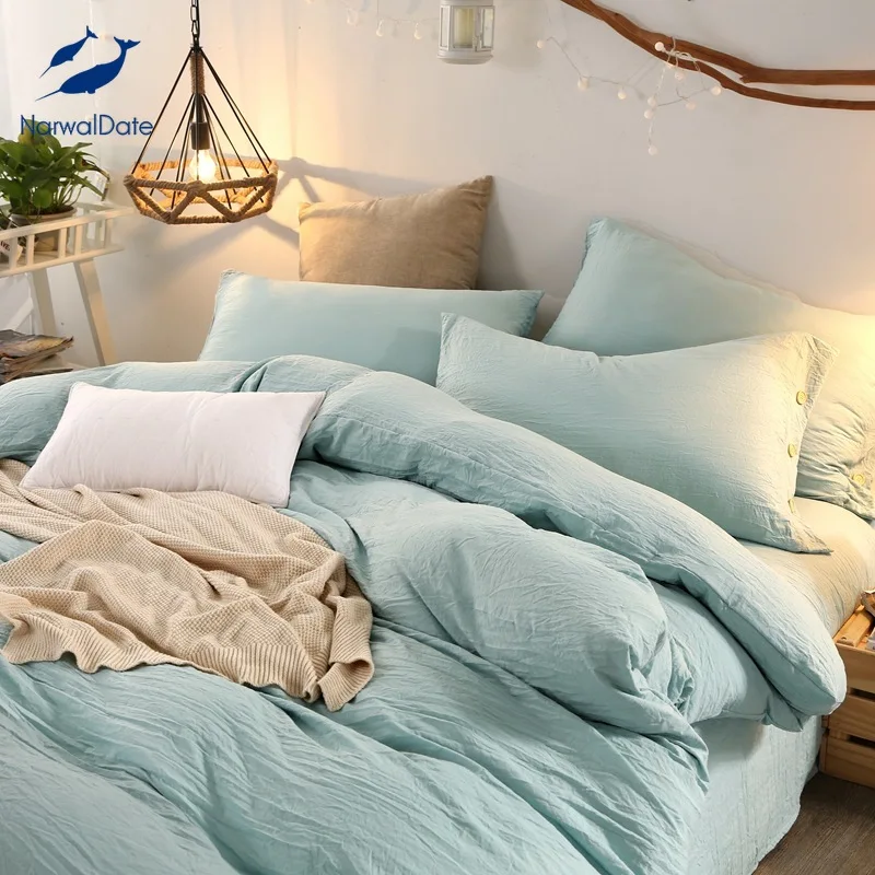 3/4 шт. однотонное мягкое постельное белье с эффектом потертости двуспальный