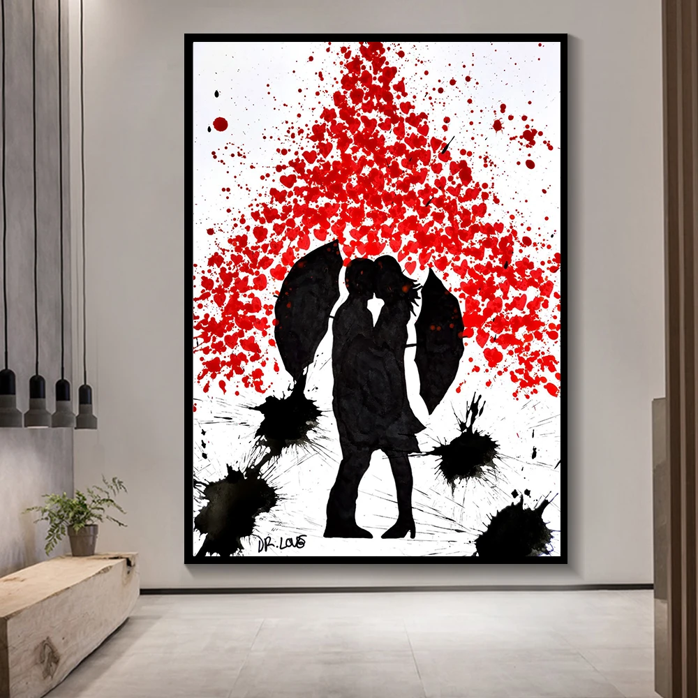 

Street Graffiti Art Canvas Painting Man Woman Love Rain Art Wall Posters and Prints Love Artwork Picture for Living Room Decor