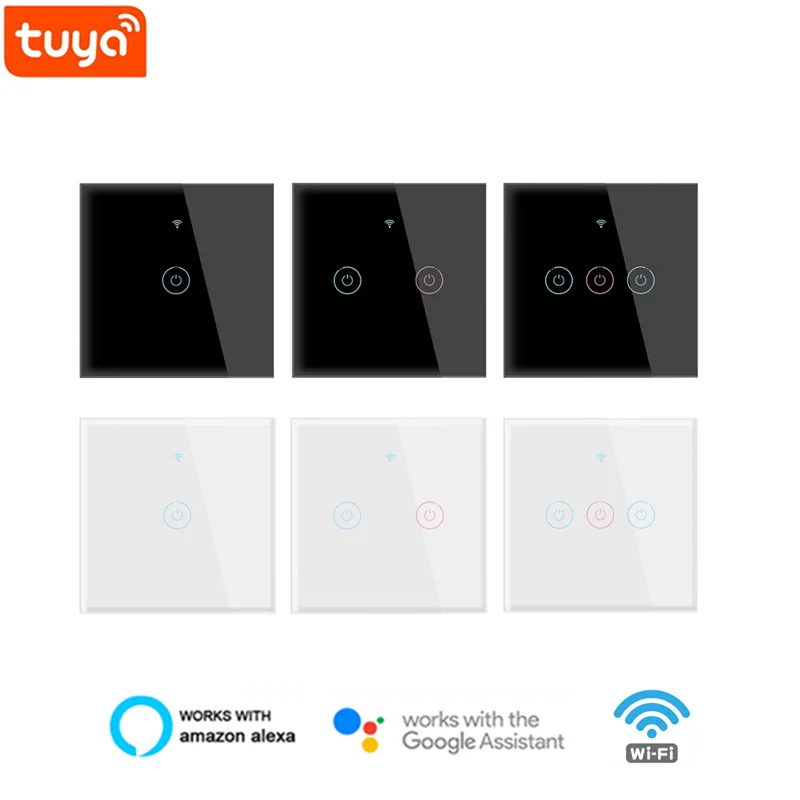 

Умный сенсорный переключатель Tuya, Wi-Fi, 1/2/3, 110-250 В, настенная кнопка для ЕС, голосовое управление для умного дома, работает с Alexa и Google Home