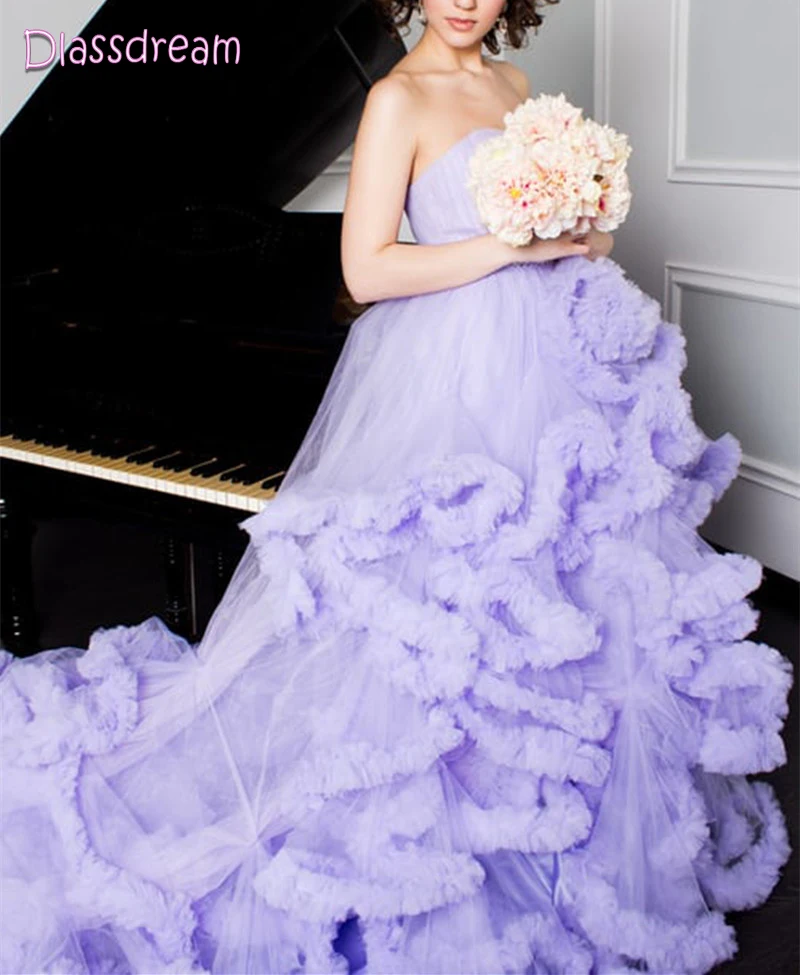 

Boho Tiered Tulle Prom Dress Strapless Sleeveless Belt Robes De Soirée Sashes A Line Floor Length Party Gown Vestido De Fiesta