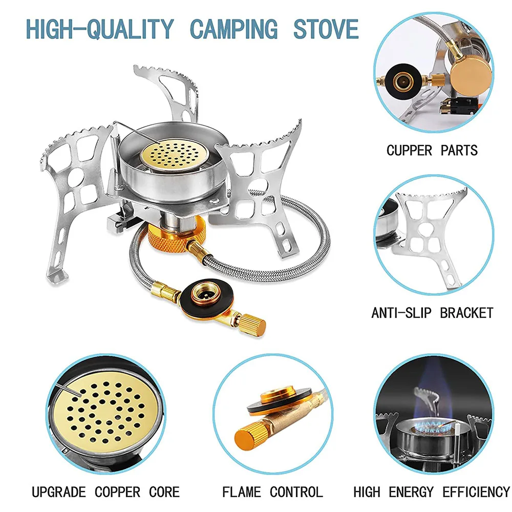 ONLIVING Outdoor Windproof Gas Stove Camping Gas Burner Folding Split Electronic Stoves Tourist Equipment for Hiking 3900W