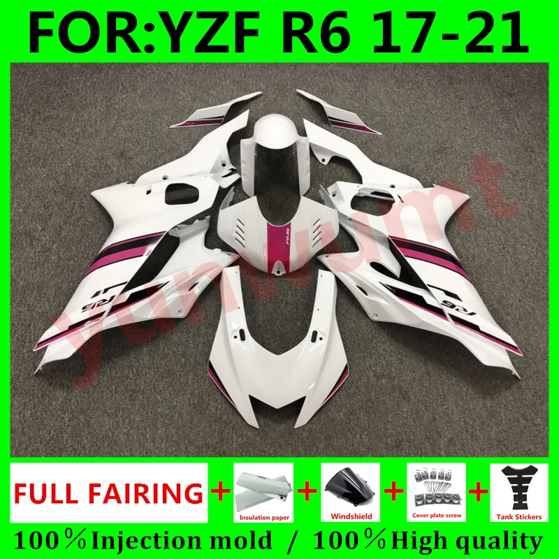 

New ABS Motorcycle whole Fairings kit for YAMAHA YZF-R6 2017 2018 2019 2020 R6 17 18 19 20 21 fairing Bodywork set pink white