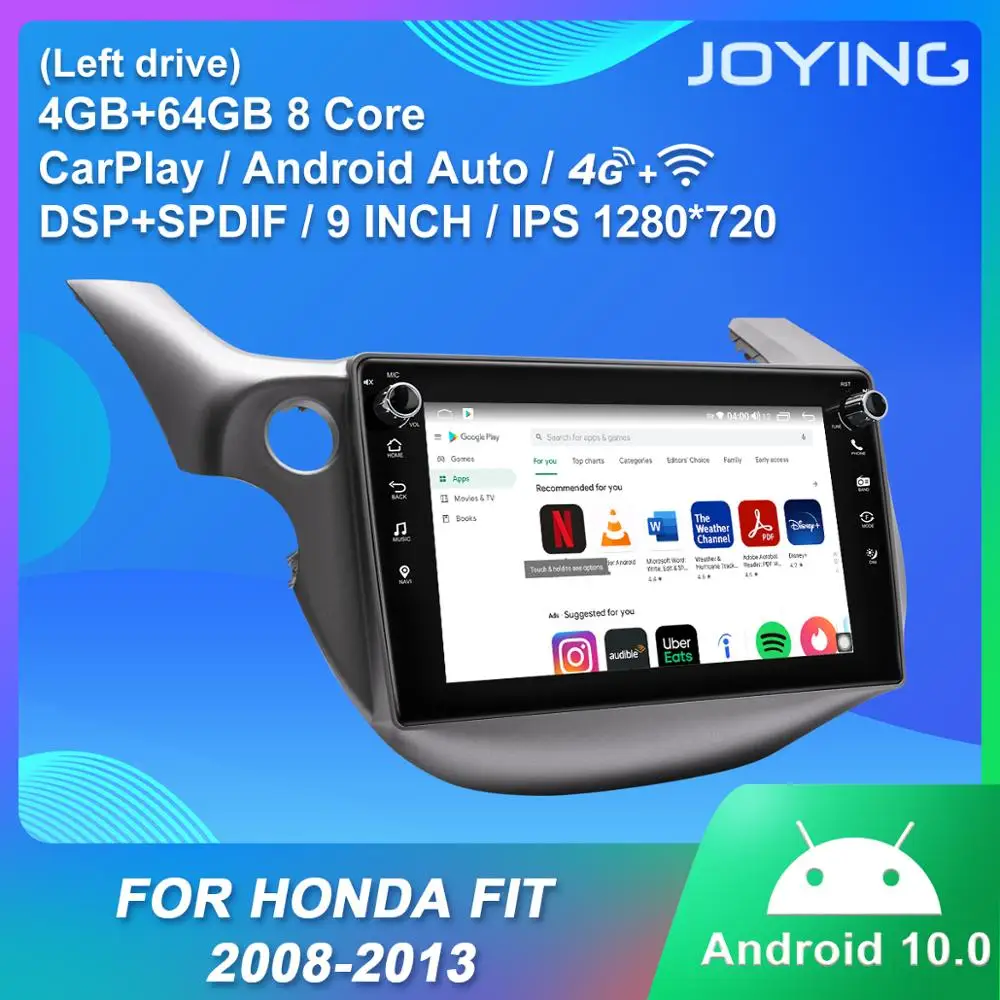 구매 안드로이드 자동차 라디오 플레이어, 4GB RAM GPS 네비게이션 지원, 무선 카플레이/안드로이드 오토/4G 스테레오 BT, 혼다 핏 2008-2013 IPS