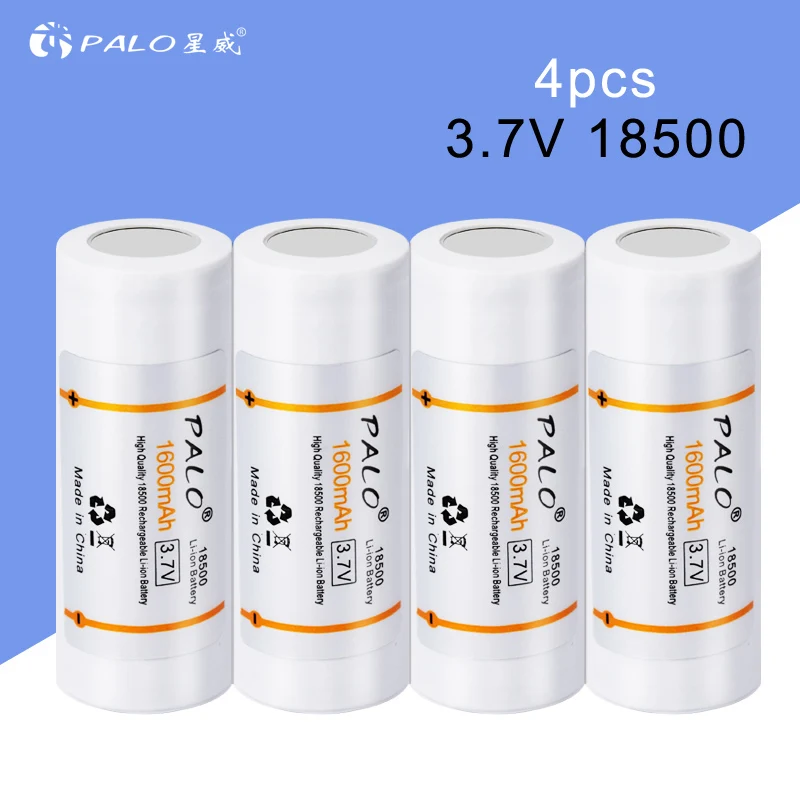 4PCS PALO 18500 Оригинальная батарея 3,7 V 1600mAh литий-ионная аккумуляторная батарея для фонарика, фар, электронных сигарет+ чехол для аккумулятора - Цвет: 4PCS