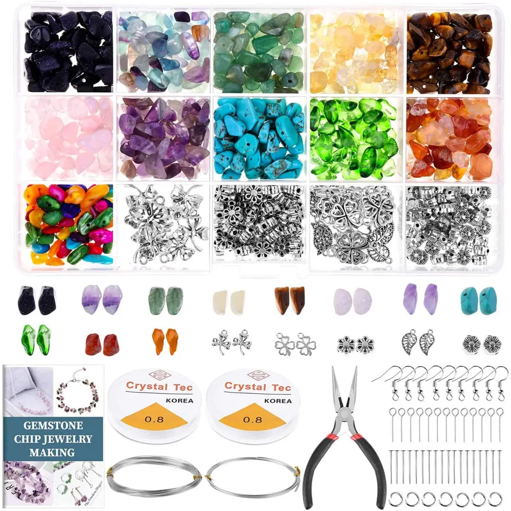 

Набор из хрустальных бусин и драгоценных камней для самостоятельного изготовления сережек, ожерелья, браслетов, 1046 шт.